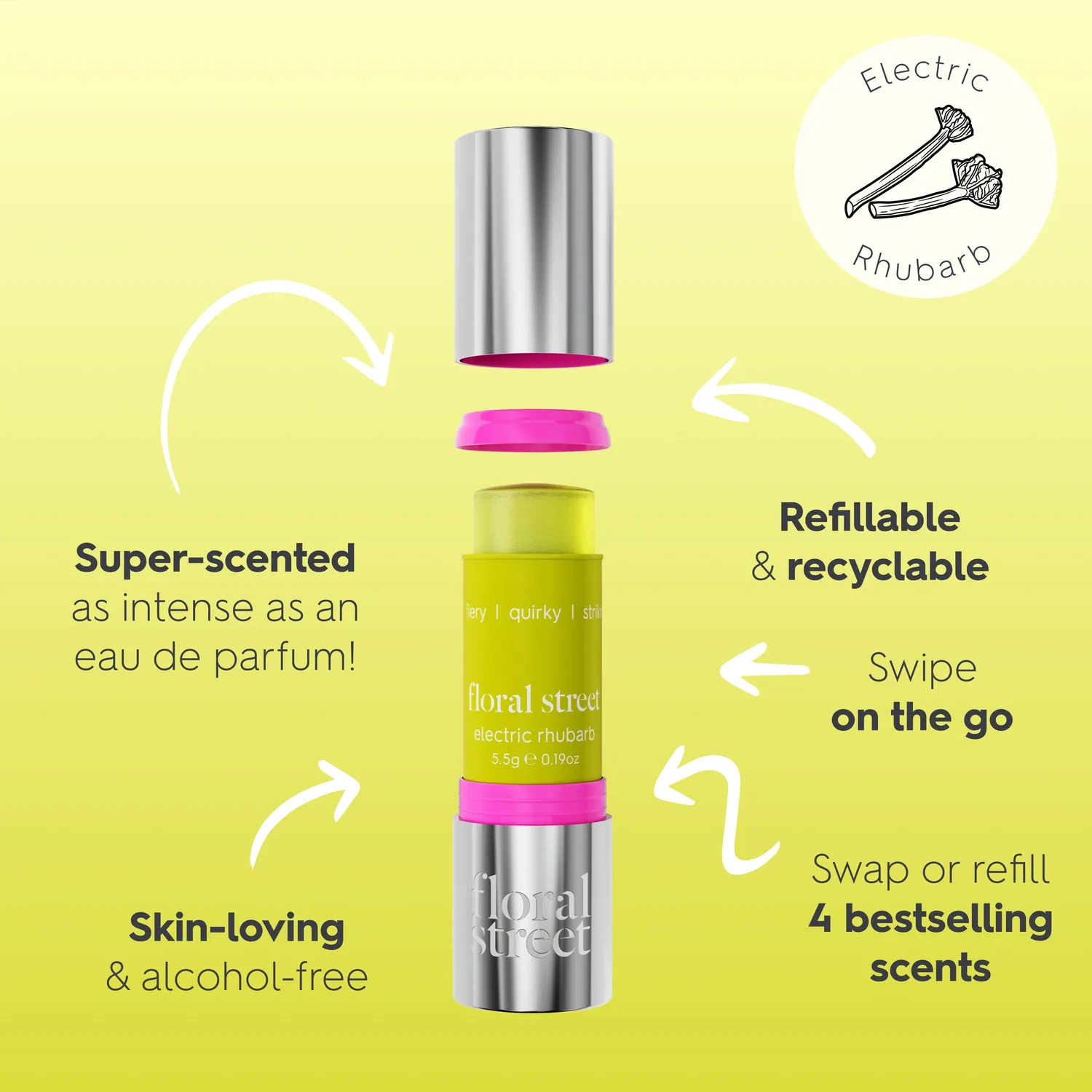 Floral Street Electric Rhubarb solid parfume stick